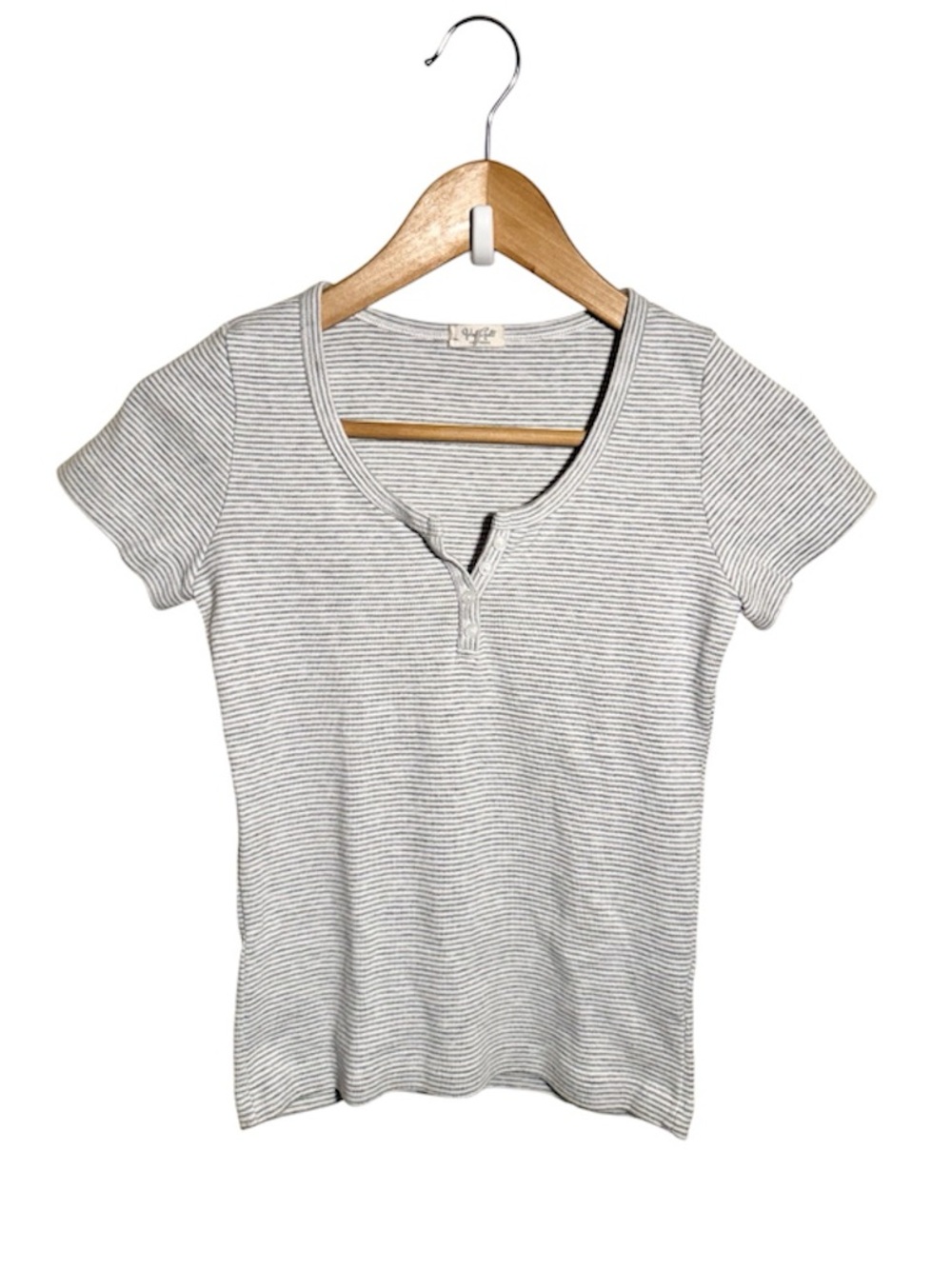 [Brandy Melville]Striped Short-Sleeve Henley